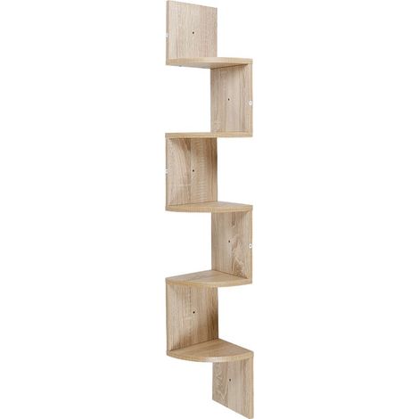 Étagère D'angle Étagère Murale Étagère en Forme Zigzag Bibliothèque 5 niveaux panneaux de particules chêne (1/5)