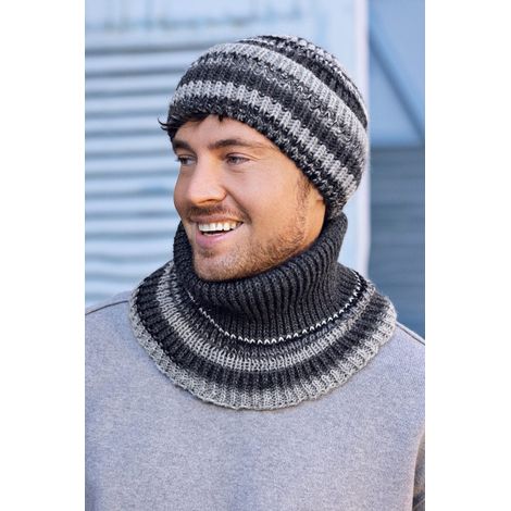 Conjunto ISU para hombre: gorro y calentador de cuello, rayas grafito. (1/4)