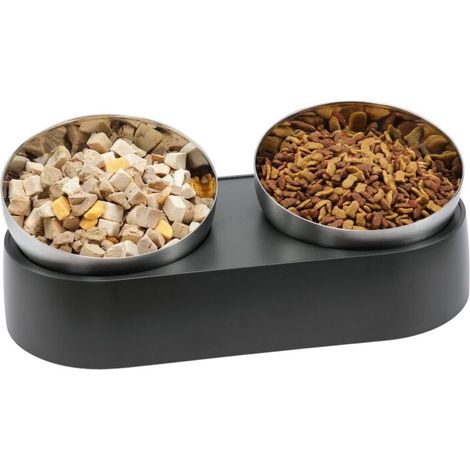 Gamelle surélevée en acier inoxydable, gamelle double pour animaux de compagnie en acier inoxydable, gamelles inclinées pour nourriture, antidérapantes, sans déversement pour chats et petits chiens (1/5)