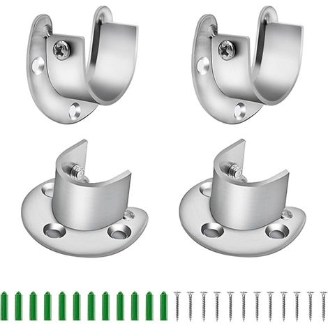 supports à bride, support à bride en forme de U de 28 mm avec vis et tube d'expansion pour portant à vêtements (argenté) (1/5)