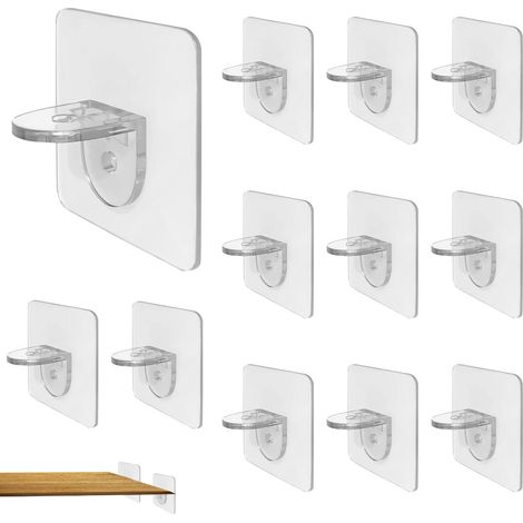 12 Stück selbstklebende Heringe, Regalstützen, stanzfreie Regalstützen, Regalstützen, für Schränke, Möbel, Schränke, Bücherregale, Ausstellungsständer (2,75 x 2,75 Zoll)