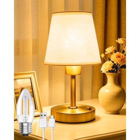 Lampe de Chevet Sans Fil Rechargeable, Lampe de Table Sans Fil avec Variateur Continu, Ampoule Edison Incluse, Batterie 3600mAh, Petite Lampe de Chevet pour Chambre Salon Bureau (1/5)