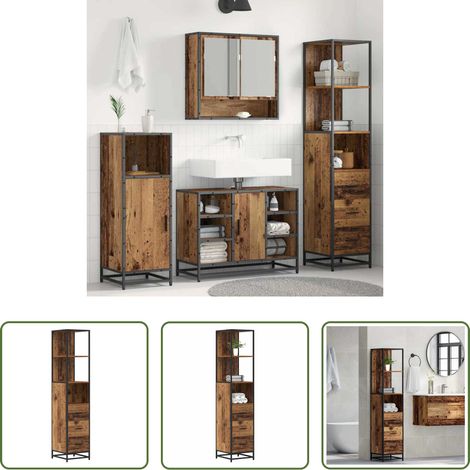 vidaXL Tiroir salle de bain - Ensemble de mobilier de salle de bain avec tiroir Bois Ancien (1/5)
