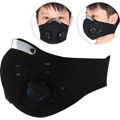 Masque anti-poussière cycliste avec filtre à charbon actif, confortable et respirant pour sport extérieur (Noir) (1/5)