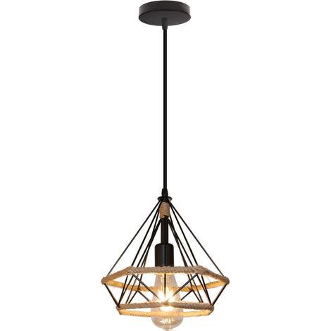 Suspension Luminaire En Corde De Chanvre Lustre Rétro Plafonnier Diamant Noire Pour Bureau, Couloir, Restaurant, Loft, Bar, Café, 25CM (1/5)