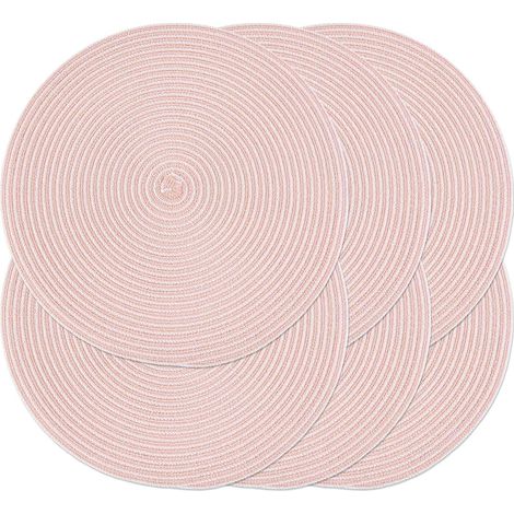 Lot de 6 Sets de Table Ronds tressés de 38,1 cm, antidérapants, lavables, résistants à la Chaleur, pour Salle à Manger, Cuisine, fête, décoration Quotidienne (Rose)'Rose/Blanc 6 pcs'Rose/Blanc'6 pcs