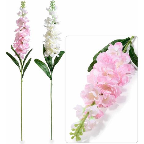 Rami di fiori di delphinium artificiale rosa e bianco, set da 6 pezzi, cm 43 H (con gambo 91)
