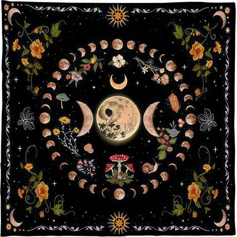 Nappe carrée à motifs de tarot, divination, phases de la lune, fleurs et astrologie, nappe de table pour la sorcellerie, 60 x 60 cm (1/5)