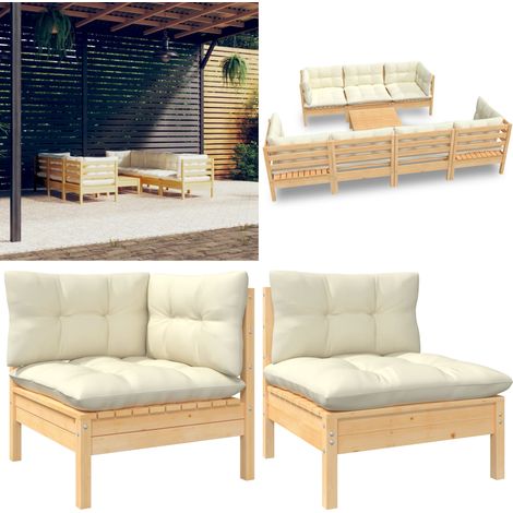 8-tlg. Garten-Lounge-Set mit Creme Kissen Massivholz Kiefer - Gartensessel - Lounge Set - Gartenmöbeln - Outdoor Möbel - Rattan Sessel - Home & Living (1/5)