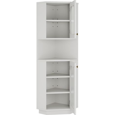 Armario esquinero de baño blanco de MDF con luz LED y estantes ajustables 45 x 45 x 166,5 cm (1/5)