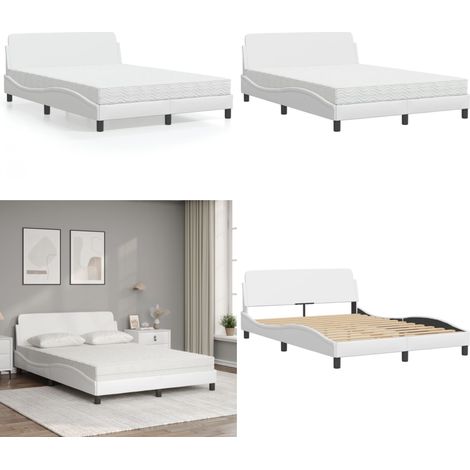 Bett mit Matratze Weiß 140x200 cm Kunstleder - Schlafzimmer Möbel - Betten - Doppelbetten - Boxspringbetten - Gästebett - Home & Living (1/5)