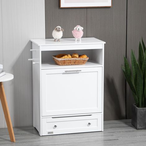 Haustierschrank mit 2 Edelstahlnäpfen, 3 Haken, Weiß, 61 x 35,5 x 82 cm (1/5)