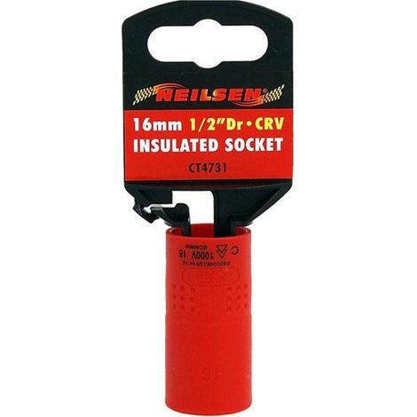 Neilsen 16mm Single Injection Insulated VDE Metric Standard 1/2" Drive Socket