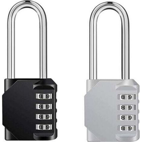 2 Pcs Cadenas Code 4 Chiffres Long, Alliage de Zinc Cadenas à Combinaison Antirouille Cadenas Casier Code pour Placard Gym Garage (Noir,Argent) (1/4)