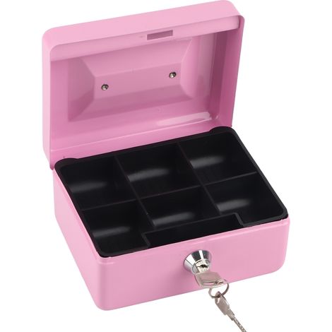 Boîte De Sécurité À Serrure À Clé - Coffre-Fort Mini Pour Pièces Et Argent - 6 Compartiments - 15 x 12 x 8 cm - Rose - 1 Pièce