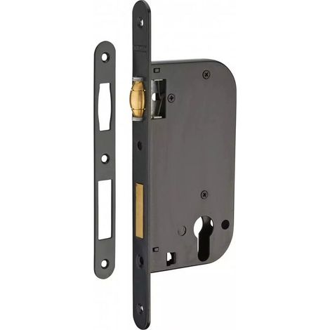 Serrure monopoint encastrée 145 x 79 mm – Acier embouti avec rouleau laiton – Installation réversible pour porte intérieure (1/5)