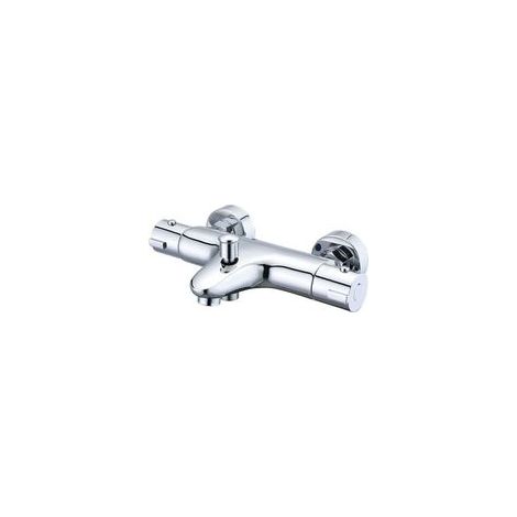 Robinet thermostatique mural pour douche et baignoire en laiton, avec limiteur de température sécurisé à 38 °C, double sortie, entraxe 150 mm, finition argentée (1/5)