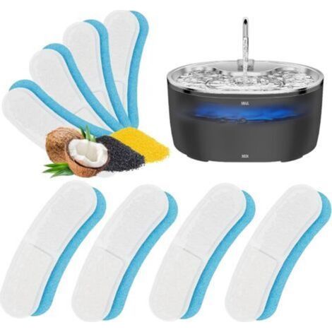 [JAMAIS UTILISÉ] Filtre pour Fontaine à Eau pour Chat, Pack de 8 Filtres, Adapté aux Fontaines 3,2L, Triple Action avec Charbon Actif (1/4)