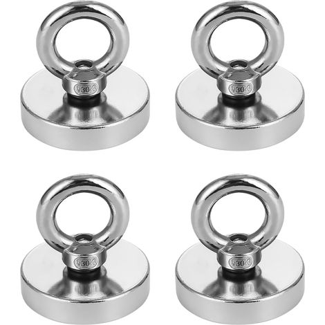 4er-Pack starke, große 32-kg-Neodym-Magnete, Durchmesser 32 mm, Hochleistungs-Neodym-Ösenmagnet, Magnethaken, Magnetangeln mit Heberingen und Schrauben für Heimwerkstatt, Garten (1/5)