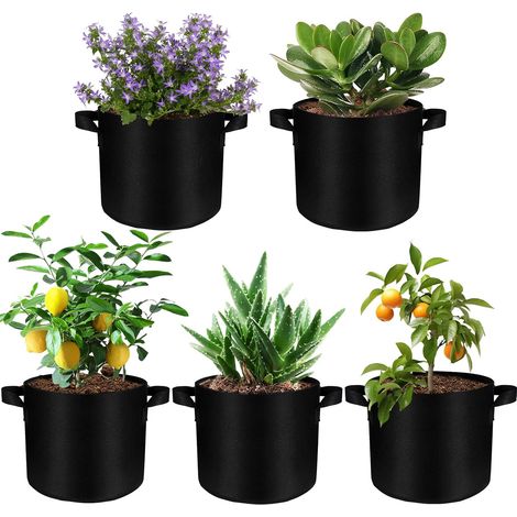 CCYKXA5 Pièces Sacs de Plantation 20L, 30cm de Diamètre, 25cm de Hauteur, Sac de Plantation Non Tissé avec Poignées raises, Fleurs, 35 x 28 cm Noir (1/5)
