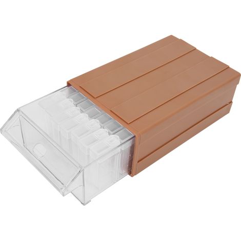 Selbstgemachte Aufbewahrungsbox aus PP-Schubladenmaterial für Strasssteine, mit 35 kleinen Boxen und einem selbstklebenden Trichter zur Aufbewahrung von Bastelstrasssteinen. (1/5)