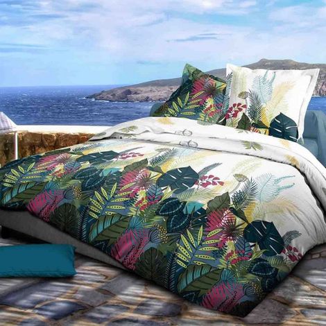 Parure de couette 3 Pièces réversible pour lit 240 x 220 cm "Palm Spring" Coton Pur -  -