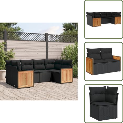 Rattan PE - vidaXL Set Divano da Giardino 6 pz con Cuscini Nero in Polyrattan - Poltrona da giardino