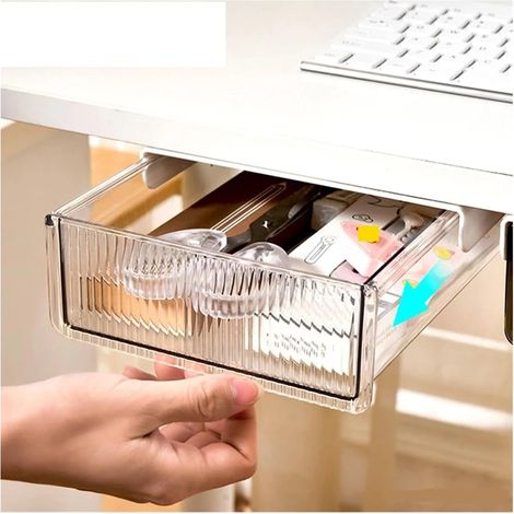 Organisateur de rangement transparent et discret, autocollant, pour tiroir sous bureau et maison. (1/5)