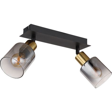 Deckenleuchte 2 Flammig Spotleuchte schwenkbar Deckenlampe rauchfarben, gold schwarz, 2x E14 Fassungen, LxBxH 25x8x18,2 cm