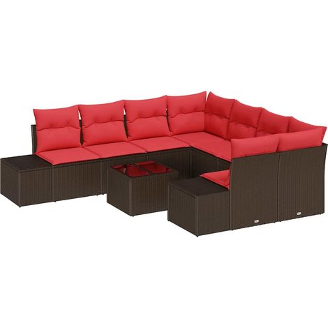 Sofa Set with Cushion 9 pcs Brown Poly Rattan vidaXL