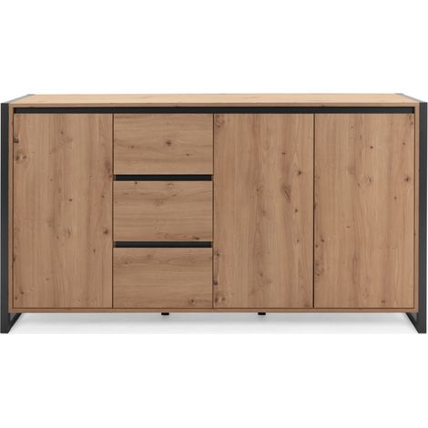 Buffet moderne chêne 160x40x88cm – 3 tiroirs – Style urbain – Panneaux agglomérés – Assemblage facile (1/10)