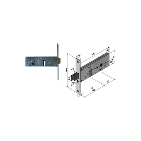 SERRATURA DA INFILARE PER FASCE CATENACCIO E SCROCCO MM.44 H 130  mm.80 (13080010)    WELKA
