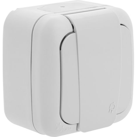 Prise Étanche 2P+T Blanc – Prise Électrique Murale avec Terre – Protection Humidité – Intérieur/Extérieur Protégé – 230V - IP54 - Prise garage (1/4)