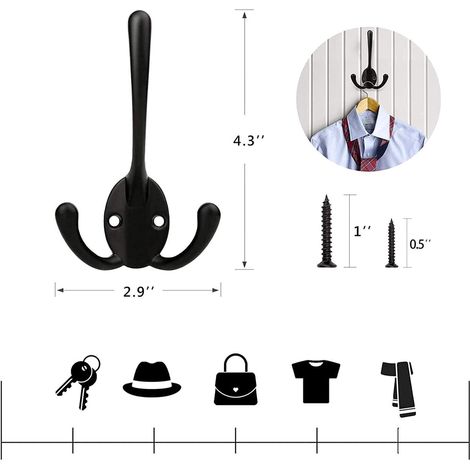 Patères murales minimalistes noires à trois crochets - Lot de 3 (1/4)