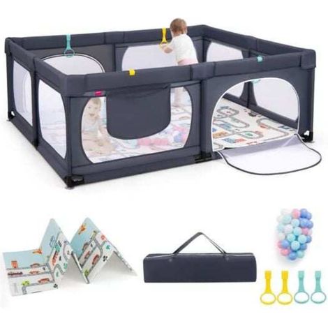 Parc bébé avec tapis pliable, 50 balles et 4 anneaux, maille respirante, 189 x 158 x 69 cm pour jouer (1/5)