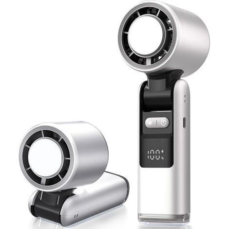 Ventilateur portatif turbo réglable à 100 vitesses Mini ventilateur portable rechargeable USB-C avec coussin de refroidissement – Blanc (1/5)