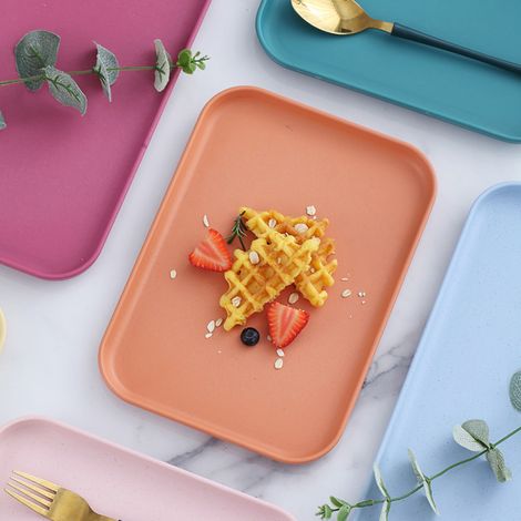 Plateau à thé rectangulaire en plastique de style nordique, idéal pour la maison (salons, restaurants, cafés, jardins d'enfants)  vente en gros, vert clair, petit format. (1/5)