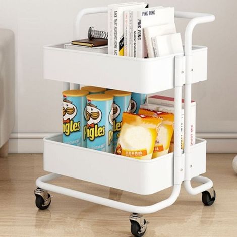 2-Tier Rolling Kitchen Cart, for Office, Kitchen, Bathroom, Living Room, White (1/5)