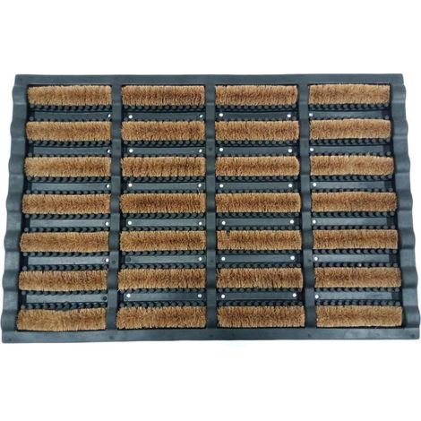 Paillasson avec brosses, 60 x 40 cm, Caoutchouc et Coco, antidérapant, intérieur et extérieur, Noir/Nature (1/5)