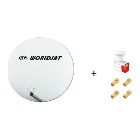 Antenne Parabole Fibre SMC 75 cm Beige WORLDSAT + LNB Twin 0,1 dB Full HD 1080p 4K Ultra HD + 4 Fiches F Or - Visserie en Inox (1/5)