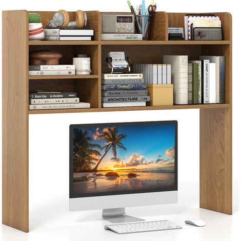 COSTWAY Desktop Bookshelf Desk Hutch Shelf for Computer Monitor-Natural (1/5)