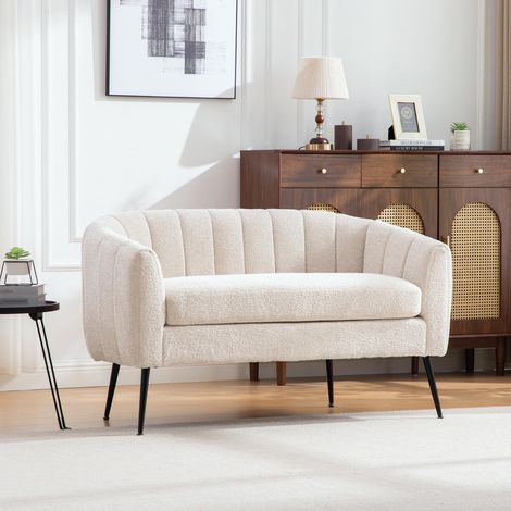 Mini méridienne (canapé d'appoint) en chenille, canapé deux places moderne et brillant avec pieds en métal et revêtement rainuré, pour salon, chambre, bureau, petits espaces, BEIGE