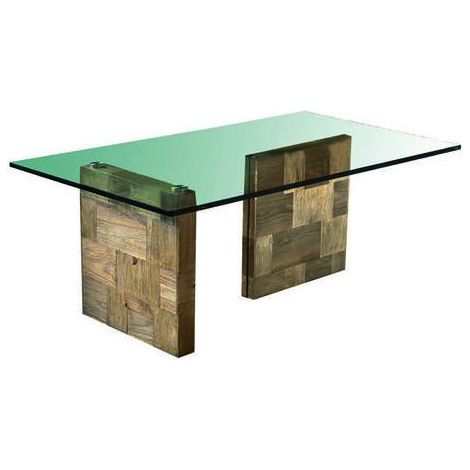 Tavolo Basso in Olmo Vecchio Vetri Temperati Guarnieri Zafferano CM120X70X46