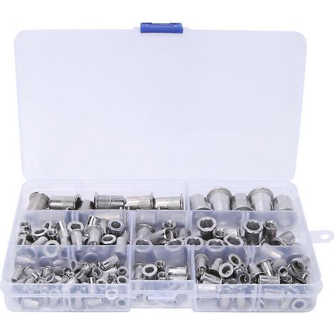 165-teiliges Nietmuttern-Set aus Edelstahl 304, M3–M10, inklusive Fächer für Zugnietmuttern