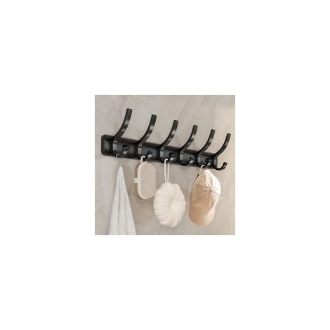 Porte Manteau Mural - Robuste Patere Murale Porte Manteau pour Entrée Chambre Salle de Bain, Crochets Manteaux avec 6 Crochets Métalliques (Noir)