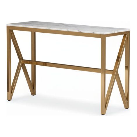 Console métal gold plateau en verre effet marbré blanc 120x40x78 cm MAJESTIQUE (1/5)