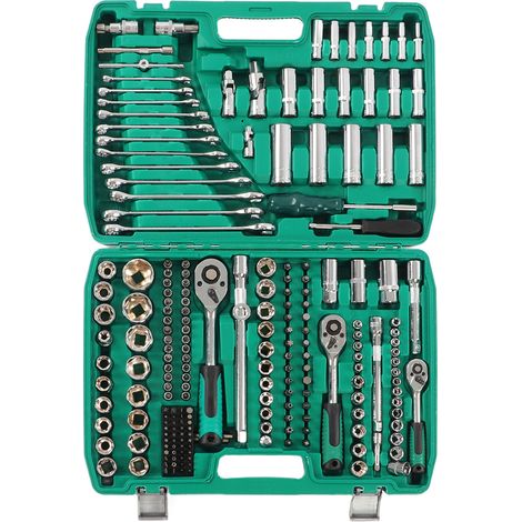 218PC cliquet douilles outils mécanique en acier chromé vanadium avec malette rangement multifonction pour réparation auto (1/5)