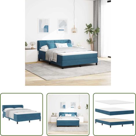 Samtbett - Boxspringbett mit Matratze Dunkelblau 160 x 200 cm Samt (1/5)