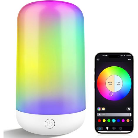 Lampe de Chevet LED 3600mAh Lampe Table LED Rechargeable RGB + CCT Température de Couleur (2700K-6500K), Luminosité Réglable 0-100%, Fonction Minuterie pour Salon et Ch (1/5)