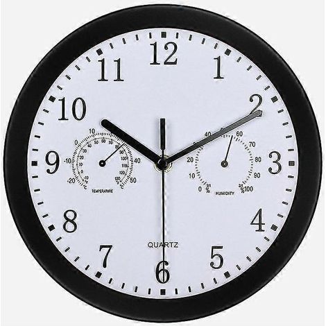 Horloge de jardin étanche avec thermomètre intégré, 25 cm, en métal, style rétro, pour terrasse, piscine ou jardin, noire. (1/2)